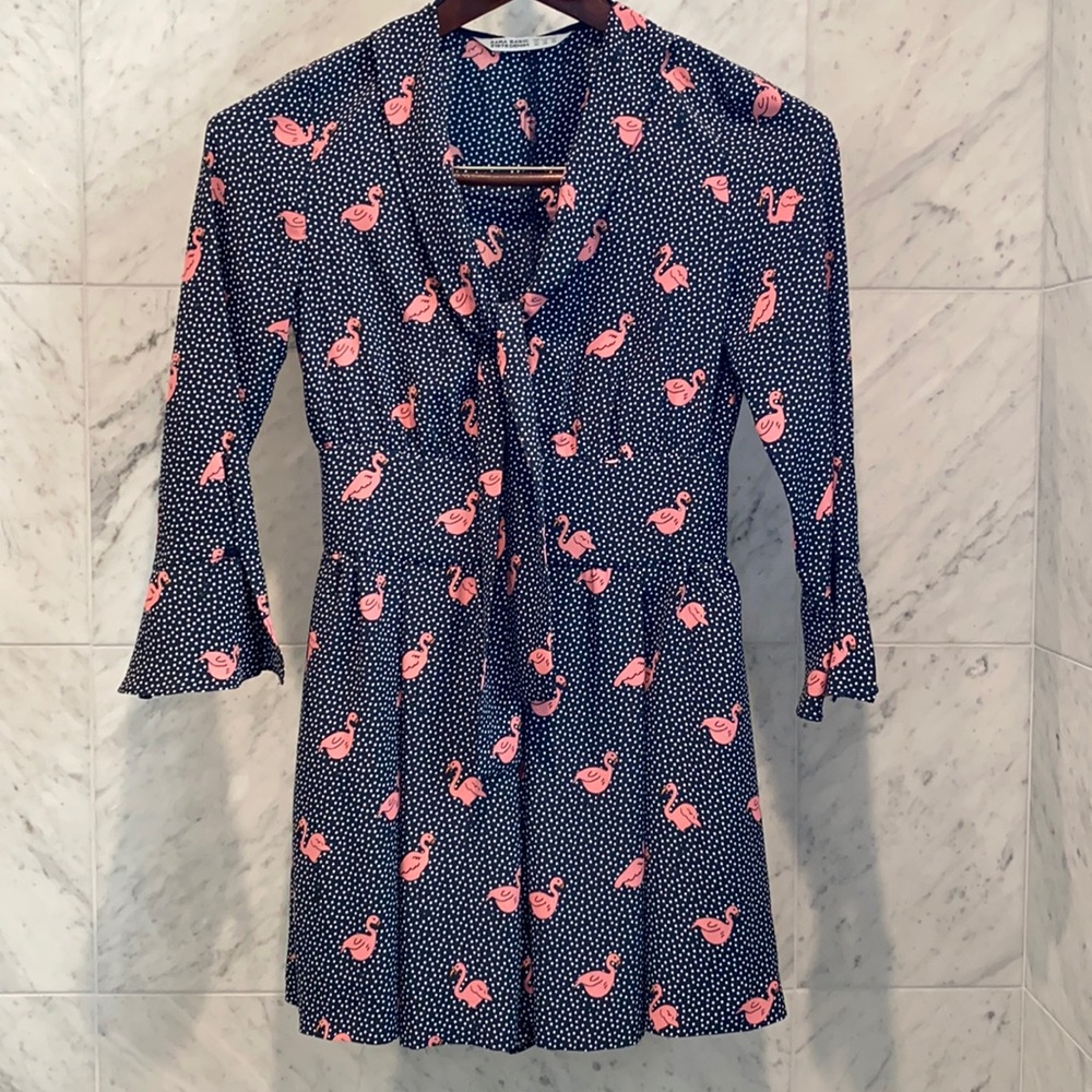 Zara flamingo navy romper w tie